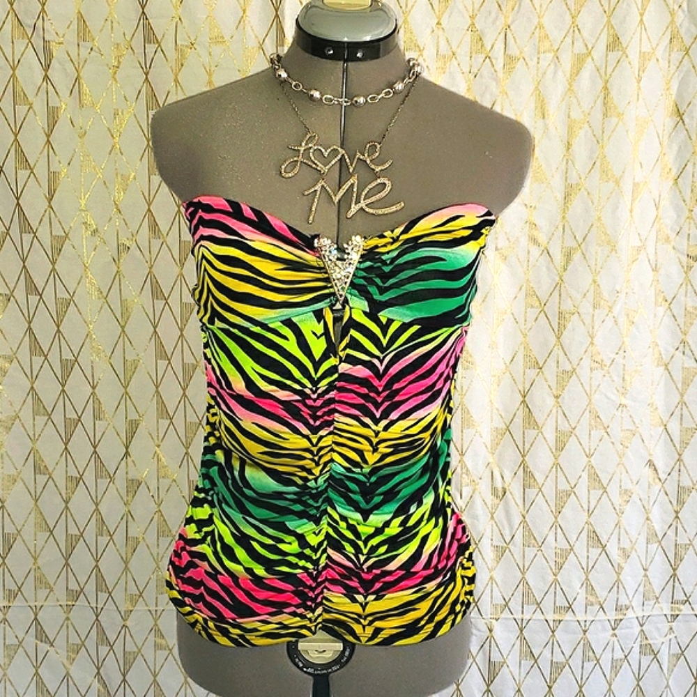 Y2K Zebra Bling tube top
